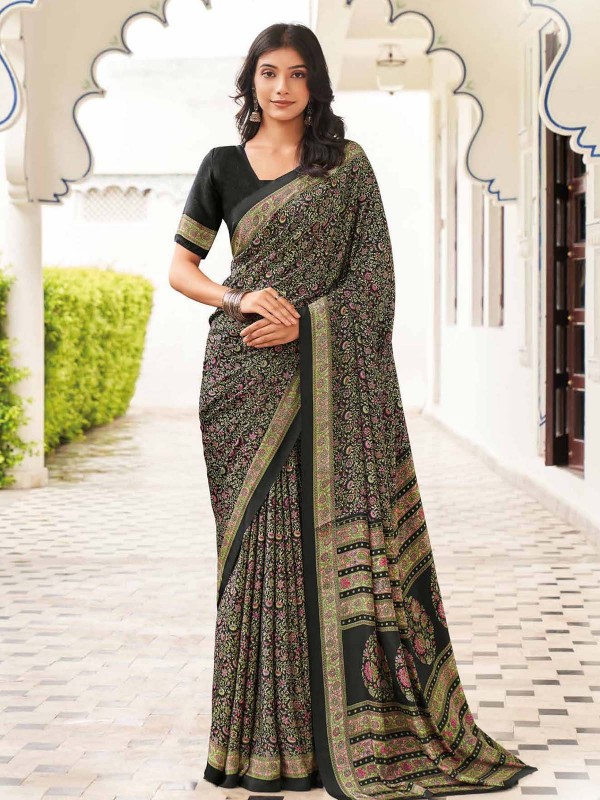 Black Crepe Silk Digital Print Saree